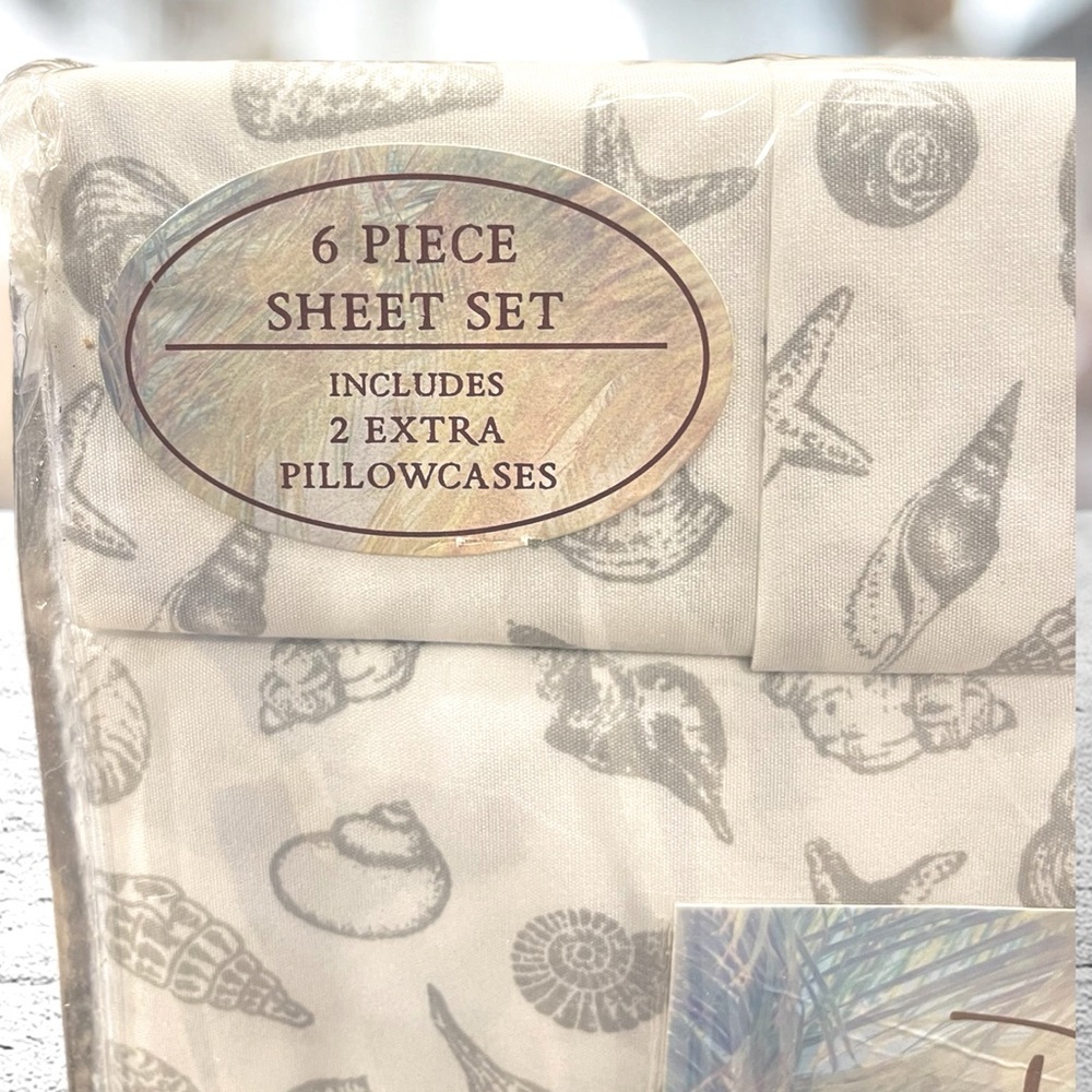 NIP Panama Jack Island Breeze Collection 6 PC Sheet KING Seashell Themed Set - Picture 2 of 5